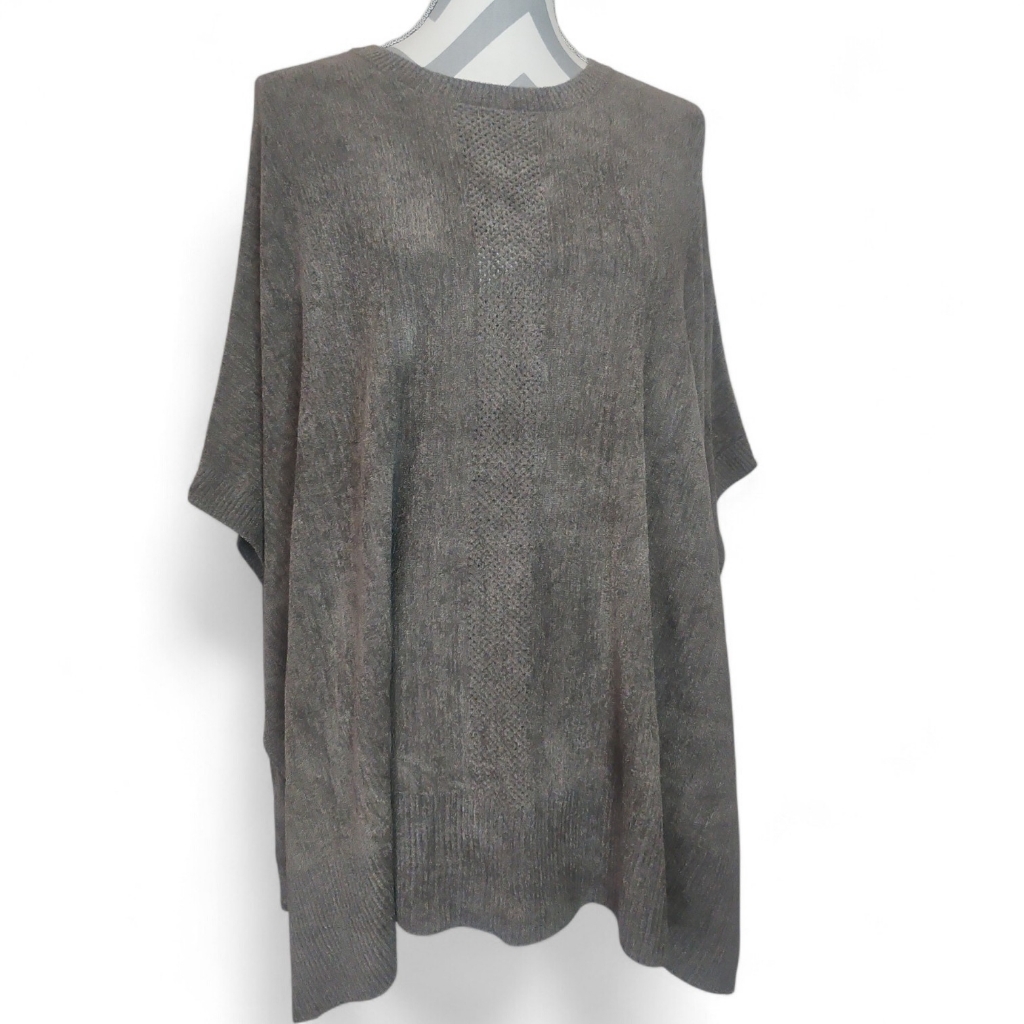 Barefoot Dreams Tie-Side Knit Poncho Cozychic Ultra Lite S/M Carbon Gray Coastal